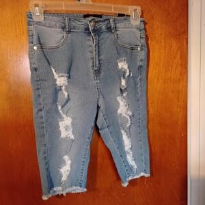 Fashion Nova Light Blue Distressed Cropped Jeans